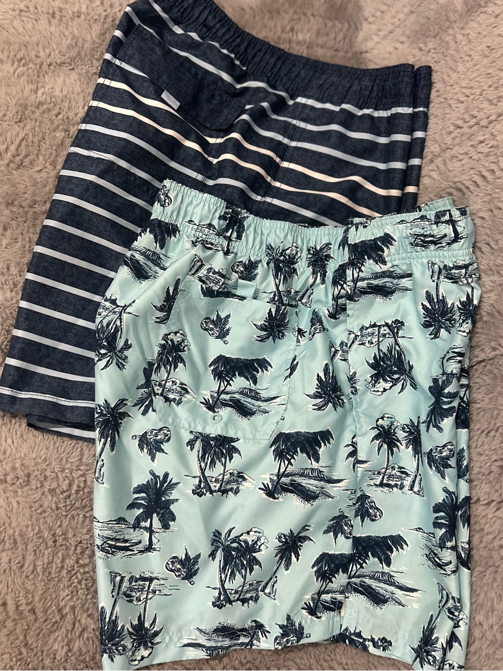 Men’s Swim Trunks Setof 2 - Mint Palm Print (George) & Navy Stripe (Kirkland)